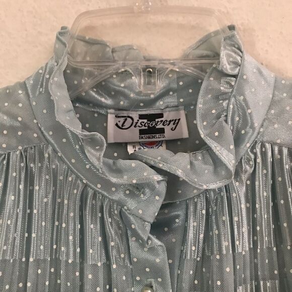 Vintage Discovery seafoam polkadot oversized robe dress 8* - Picture 9 of 16